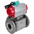 Кран шаровой DN.ru BV3232P(4pc)-FP-3WL-F-ISO-H Ду32 Ру16 полнопроходной трехходовой L-тип, фланцевый, корпус - нержавеющая сталь SS316, уплотнение - PTFE, с пневмоприводом PA-DA-065 и магнитным переключателем ALS200D