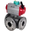 Кран шаровой DN.ru BV3232P(4pc)-FP-3WL-F-ISO-H Ду65 Ру16 полнопроходной трехходовой L-тип, фланцевый, корпус - нержавеющая сталь SS316, уплотнение - PTFE, с пневмоприводом PA-DA-083 и магнитным переключателем ALS200D