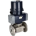 Кран шаровой DN.ru BV3232P(4pc)-FP-3WL-F-ISO-H Ду25 Ру16 полнопроходной трехходовой, фланцевый, корпус - нержавеющая сталь SS316, уплотнение - PTFE, с электроприводом четвертьоборотным DN.ru QTSA-N-003EM-O0-220VAC с пружинным возвратом