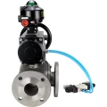 Кран шаровой DN.ru BV3232P(4pc)-FP-3WL-F Ду100 Ру16 полнопроходной трехходовой, фланцевый, корпус - нержавеющая сталь SS316, с пневмоприводом DN.ru PA-DA-105-1 двойного действия, пневмораспределителем 4V320-08 220В и БКВ APL-510N EX