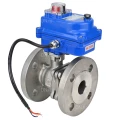 Кран шаровой DN.ru BV3232P(2pc)-FP-F-ISO-H Ду20 Ру40 полнопроходной двухходовой, нержавеющая сталь SS316, фланцевый, уплотнение - PTFE, с электроприводом QT-N-003EM-O1-220VAC-У1 blue