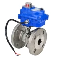 Кран шаровой DN.ru BV3232P(2pc)-FP-F-ISO-H Ду20 Ру40 полнопроходной двухходовой, нержавеющая сталь 316, фланцевый, уплотнение - PTFE, с электроприводом QT-N-003EM-O1-24VDC-У1 blue
