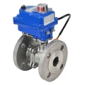 Кран шаровой DN.ru BV3232P(2pc)-FP-F-ISO-H Ду20 Ру40 полнопроходной двухходовой, нержавеющая сталь 316, фланцевый, уплотнение - PTFE, с электроприводом QT-N-003EM-O1-24VDC-У1 blue