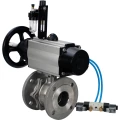 Кран шаровой DN.ru BV3232P(2pc)-FP-F-ISO-H Ду100 Ру16, полнопроходной фланцевый, нержавеющая сталь SS316, уплотнение - PTFE, с пневмоприводом PA-DA-105-1 двойного действия, с пневмораспределителем 4V320-10 220В, с БПВ AFC2000