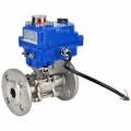 Кран шаровой DN.ru BV3131P(3pc)-FP-F-ISO-H Ду25 Ру40 трехсоставной из нержавеющей стали SS304, фланцевый, уплотнение - PTFE, полнопроходной с электроприводом DN.ru QT-N-003EM-O1-220VAC-У1 blue