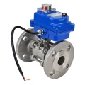 Кран шаровой DN.ru BV3131P(3pc)-FP-F-ISO-H Ду20 Ру40 трехсоставной из нержавеющей стали SS304, фланцевый, уплотнение - PTFE, полнопроходной с электроприводом DN.ru QT-N-003EM-O1-24VDC-У1 blue