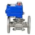 Кран шаровой DN.ru BV3131P(3pc)-FP-F-ISO-H Ду15 Ру40 трехсоставной из нержавеющей стали SS304, фланцевый, уплотнение - PTFE, полнопроходной с электроприводом DN.ru QT-N-003EM-O1-24VDC-У1 blue