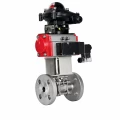 Кран шаровой DN.ru BV3131P(3pc)-FP-F-ISO-H Ду20 Ру40 фланцевый, полнопроходной, трехсоставной, корпус - нержавеющая сталь 304, уплотнение - PTFE, с пневмоприводом PA-SA-052, пневмораспределителем 4M310-08 DC24V и БКВ APL-210N