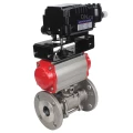Кран шаровой DN.ru BV3232P(3pc)-FP-F-ISO-H Ду25 Ру40, трехсоставной полнопроходной фланцевый, нержавеющая сталь SS316, PTFE, с пневмоприводом PA-DA-052 двойного действия и с электропневматическим поворотным позиционером YT-1000RSN с обратной связью
