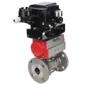 Кран шаровой DN.ru BV3232P(3pc)-FP-F-ISO-H Ду50 Ру40, трехсоставной полнопроходной фланцевый, нержавеющая сталь SS316, PTFE, с пневмоприводом PA-DA-083 двойного действия и с электропневматическим поворотным позиционером YT-1000RSN без обратной связи