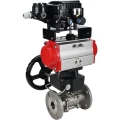 Кран шаровой DN.ru BV3232P(3pc)-FP-F-ISO-H Ду50 Ру40, трехсоставной полнопроходной фланцевый, нержавеющая сталь SS316, PTFE, с пневмоприводом PA-DA-083, с ручным дублером MON2-450-T28-ISO и электропневматическим позиционером YT-1000RSN с обратной связью