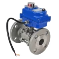 Кран шаровой DN.ru BV3232P(3pc)-FP-F-ISO-H Ду20 Ру40 трехсоставной из нержавеющей стали SS316, фланцевый, уплотнение - PTFE, полнопроходной с электроприводом DN.ru QT-N-003EM-O1-24VDC-У1 blue