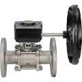 Кран шаровой DN.ru BV3232P(3pc)-FP-F-ISO-H Ду25 Ру40 трехсоставной из нержавеющей стали SS316, фланцевый, уплотнение - PTFE, полнопроходной с ISO-фланцем и редуктором DN.ru HAM RQN1-180Z-T40