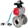 Кран шаровой DN.ru BV3232P(2pc)-FP-F-ISO-H Ду150 Ру16, полнопроходной фланцевый, нержавеющая сталь SS316, уплотнение - PTFE, с пневмоприводом PA-SA-210 с возвратными пружинами, с пневмораспределителем 4V320-10 220В, с БКВ APL-210N