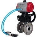 Кран шаровой DN.ru BV3232P(2pc)-FP-F-ISO-H Ду200 Ру16, полнопроходной фланцевый, нержавеющая сталь SS316, уплотнение - PTFE, с пневмоприводом PA-DA-160 двойного действия, с пневмораспределителем 4V320-08 220В, с ручным дублером MON4-1200-T54-ISO