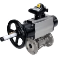 Кран шаровой DN.ru BV3131P(3pc)-FP-F-ISO-H Ду100 Ру16 полнопроходной трехсоставной, фланцевый, нержавеющая сталь 304, уплотнение - PTFE, 22х22, F10, WDVF, с пневмоприводом DN.ru PA-DA-105-1, пневмораспределителем 4M310-08 24В и БКВ APL-210N