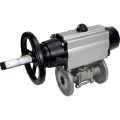 Кран шаровой DN.ru BV3131P(3pc)-FP-F-ISO-H Ду100 Ру16 полнопроходной трехсоставной, фланцевый, нержавеющая сталь 304, уплотнение - PTFE, 22х22, F10, WDVF, с пневмоприводом DN.ru PA-DA-105-1 и пневмораспределителем 4М310-08 24В NAMUR