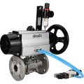 Кран шаровой DN.ru BV3131P(3pc)-FP-F-ISO-H Ду65 Ру25, трехсоставной полнопроходной фланцевый, нержавеющая сталь SS304, уплотнение - PTFE, с пневмоприводом PA-DA-105-1 двойного действия, с пневмораспределителем 4V320-08 220В, с БПВ AFC2000