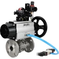 Кран шаровой DN.ru BV3131P(3pc)-FP-F-ISO-H Ду65 Ру25, трехсоставной полнопроходной фланцевый, нержавеющая сталь SS304, уплотнение - PTFE, с пневмоприводом PA-DA-105-1 двойного действия, с пневмораспределителем 4V320-08 220В, с БКВ APL-210N, с БПВ AFC2000