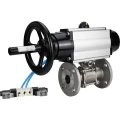 Кран шаровой DN.ru BV3232P(3pc)-FP-F-ISO-H Ду80 Ру25, трехсоставной полнопроходной фланцевый, нержавеющая сталь SS316, уплотнение - PTFE, с пневмоприводом PA-DA-105-1 двойного действия, с пневмораспределителем 4V320-10 220В