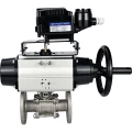 Кран шаровой DN.ru BV3131P(3pc)-FP-F-ISO-H Ду100 Ру16 полнопроходной трехсоставной, фланцевый, нержавеющая сталь 304, уплотнение - PTFE, 22х22, F10, WDVF, с пневмоприводом PA-DA-105-1 и электропневматическим позиционером YT-1000RSN без обратной связи