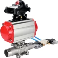 Кран шаровой DN.ru BV3232P(3pc)-FP-W-ISO-H LONG Ду125 Ру16 полнопроходной, корпус - нержавеющая сталь 316, уплотнение - PTFE, под приварку, с пневмоприводом PA-DA-130, пневмораспределителем 4V320-08 220В и БКВ APL-210N