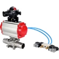Кран шаровой DN.ru BV3232P(3pc)-FP-W-ISO-H LONG Ду125 Ру16 полнопроходной, корпус - нержавеющая сталь 316, уплотнение - PTFE, под приварку, с пневмоприводом PA-DA-130, пневмораспределителем 4V320-10 220В и БКВ APL-210N