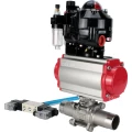 Кран шаровой DN.ru BV3232P(3pc)-FP-W-ISO-H LONG Ду50 Ру40 полнопроходной, корпус - нержавеющая сталь 316, уплотнение - PTFE, под приварку, с пневмоприводом DN.ru PA-SA-105, пневмораспределителем 4V320-08 220В, БКВ APL-510N EX и БПВ AFC2000