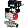 Кран шаровой DN.ru BV3232P(3pc)-FP-W-ISO-H LONG Ду80 Ру25 полнопроходной, корпус - нержавеющая сталь 316, уплотнение - PTFE, под приварку, с пневмоприводом DN.ru PA-DA-083 и пневмопозиционером YT-1000RSN без обратной связи