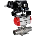Кран шаровой DN.ru BV3131P(3pc)-FP-W-ISO-H LONG Ду100 Ру16 полнопроходной, корпус - нержавеющая сталь 304, уплотнение - PTFE, под приварку, с пневмоприводом DN.ru PA-SA-140 и пневмопозиционером YT-1000RSN без обратной связи