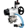 Кран шаровой DN.ru BV3232P(3pc)-FP-SW-ISO-H Ду100 Ру63 полнопроходной, корпус - нержавеющая сталь SS316, под приварку, с пневмоприводом PA-DA-105-1, пневмораспределителем 4V320-10 220В, БПВ AFC2000