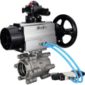 Кран шаровой DN.ru BV3232P(3pc)-FP-SW-ISO-H Ду100 Ру63 полнопроходной, корпус - нержавеющая сталь SS316, под приварку, с пневмоприводом PA-DA-105-1, пневмораспределителем 4V320-08 220В, БКВ APL-210N