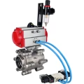 Кран шаровой DN.ru BV3232P(3pc)-FP-SW-ISO-H Ду50 Ру63 полнопроходной, корпус - нержавеющая сталь SS316, под приварку, с пневмоприводом PA-DA-083, пневмораспределителем 4V320-10 220В, БПВ AFC2000