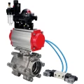 Кран шаровой DN.ru BV3232P(3pc)-FP-SW-ISO-H Ду40 Ру63 полнопроходной, корпус - нержавеющая сталь SS316, под приварку, с пневмоприводом PA-DA-065, пневмораспределителем 4V320-10 AC220V, БКВ APL-210N, БПВ AFC2000
