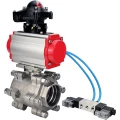 Кран шаровой DN.ru BV3232P(3pc)-FP-SW-ISO-H Ду40 Ру63 полнопроходной, корпус - нержавеющая сталь SS316, под приварку, с пневмоприводом PA-DA-065, пневмораспределителем 4V320-10 220В, БКВ APL-210N