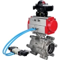 Кран шаровой DN.ru BV3232P(3pc)-FP-SW-ISO-H Ду65 Ру63 полнопроходной, корпус - нержавеющая сталь SS316, под приварку, с пневмоприводом PA-DA-105, пневмораспределителем 4V320-10 220В, БКВ APL-210N