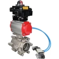 Кран шаровой DN.ru BV3232P(3pc)-FP-SW-ISO-H Ду40 Ру63 полнопроходной, корпус - нержавеющая сталь SS316, под приварку, с пневмоприводом PA-DA-065, пневмораспределителем 4V320-08 220В, БКВ APL-410N EX