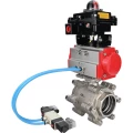 Кран шаровой DN.ru BV3232P(3pc)-FP-SW-ISO-H Ду65 Ру63 полнопроходной, корпус - нержавеющая сталь SS316, под приварку, с пневмоприводом PA-DA-105, пневмораспределителем 4V320-08 220В, БКВ APL-410N EX
