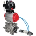 Кран шаровой DN.ru BV3232P(3pc)-FP-SW-ISO-H Ду40 Ру63 полнопроходной, корпус - нержавеющая сталь SS316, под приварку, с пневмоприводом PA-DA-065, пневмораспределителем 4V320-10 220В, БКВ APL-510N EX, БПВ AFC2000