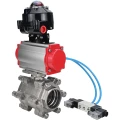 Кран шаровой DN.ru BV3232P(3pc)-FP-SW-ISO-H Ду40 Ру63 полнопроходной, корпус - нержавеющая сталь SS316, под приварку, с пневмоприводом PA-DA-065, пневмораспределителем 4V320-08 220В, БКВ APL-510N EX