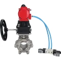 Кран шаровой DN.ru BV3232P(3pc)-FP-SW-ISO-H Ду100 Ру63 полнопроходной, корпус - нержавеющая сталь SS316, под приварку, с пневмоприводом PA-DA-105, пневмораспределителем 4V320-08 220В, ручным дублером MON3-700-T38-ISO