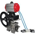 Кран шаровой DN.ru BV3232P(3pc)-FP-SW-ISO-H Ду40 Ру63 полнопроходной, корпус - нержавеющая сталь SS316, под приварку, с пневмоприводом PA-DA-065, пневмораспределителем 4V320-08 220В, ручным дублером MON1-250-T26-ISO