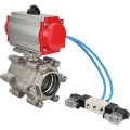 Кран шаровой DN.ru BV3232P(3pc)-FP-SW-ISO-H Ду40 Ру63 полнопроходной, корпус - нержавеющая сталь SS316, под приварку, с пневмоприводом PA-DA-065, пневмораспределителем 4V320-08 220В