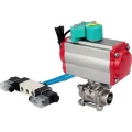 Кран шаровой DN.ru BV3232P(3pc)-FP-W-ISO-H Ду32 Ру63 полнопроходной, корпус - нержавеющая сталь 316, уплотнение - PTFE, под приварку, с пневмоприводом PA-DA-065, пневмораспределителем 4V320-10 220В и магнитным переключателем ALS200D