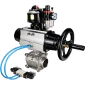 Кран шаровой DN.ru BV3232P(3pc)-FP-W-ISO-H Ду100 Ру25, полнопроходной, трехсоставной, нержавеющая сталь 316, уплотнение - PTFE, под приварку, с пневмоприводом PA-DA-105-1, пневмораспределителем 4V320-08 220В, БКВ APL-510N Ex, БПВ AFC2000