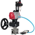 Кран шаровой DN.ru BV3232P(3pc)-FP-W-ISO-H Ду80 Ру25, полнопроходной, трехсоставной, нержавеющая сталь 316, уплотнение - PTFE, под приварку, с пневмоприводом PA-DA-105, пневмораспределителем 4V320-10 220В, ручным дублером MON3-700-T38-ISO, БПВ AFC2000