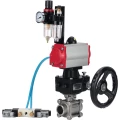 Кран шаровой DN.ru BV3232P(3pc)-FP-W-ISO-H Ду32 Ру63, полнопроходной, трехсоставной, нержавеющая сталь 316, уплотнение - PTFE, под приварку, с пневмоприводом PA-DA-065, пневмораспределителем 4V320-10 220В, ручным дублером MON1-250-T26-ISO, БПВ AFC2000