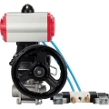 Кран шаровой DN.ru BV3232P(3pc)-FP-W-ISO-H Ду100 Ру25, полнопроходной, трехсоставной, нержавеющая сталь 316, уплотнение - PTFE, под приварку, с пневмоприводом PA-DA-105, пневмораспределителем 4V320-10 220В, ручным дублером MON3-700-T38-ISO