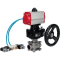 Кран шаровой DN.ru BV3232P(3pc)-FP-W-ISO-H Ду65 Ру25, полнопроходной, трехсоставной, нержавеющая сталь 316, уплотнение - PTFE, под приварку, с пневмоприводом PA-DA-083, пневмораспределителем 4V320-10 AC220V, ручным дублером MON2-450-T28-ISO