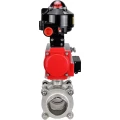 Кран шаровой DN.ru BV3232P(3pc)-FP-W-ISO-H WDVF Ду25 Ру63 полнопроходной, трехсоставной, корпус - нержавеющая сталь 316, уплотнение - PTFE, под приварку, с пневмоприводом PA-SA-083, пневмораспределителем 4М310-08 220В, БКВ APL-510N EX